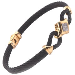 Charriol 18 Karat Yellow Gold and Black Cable Bracelet