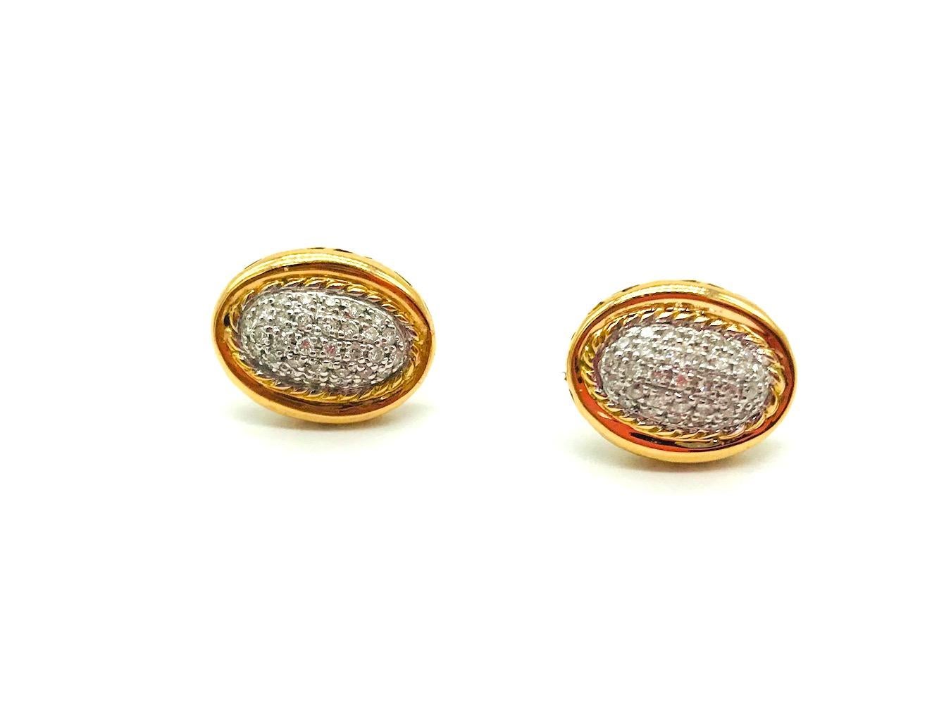 Round Cut Charriol 18 Karat Pave Diamond Earrings 