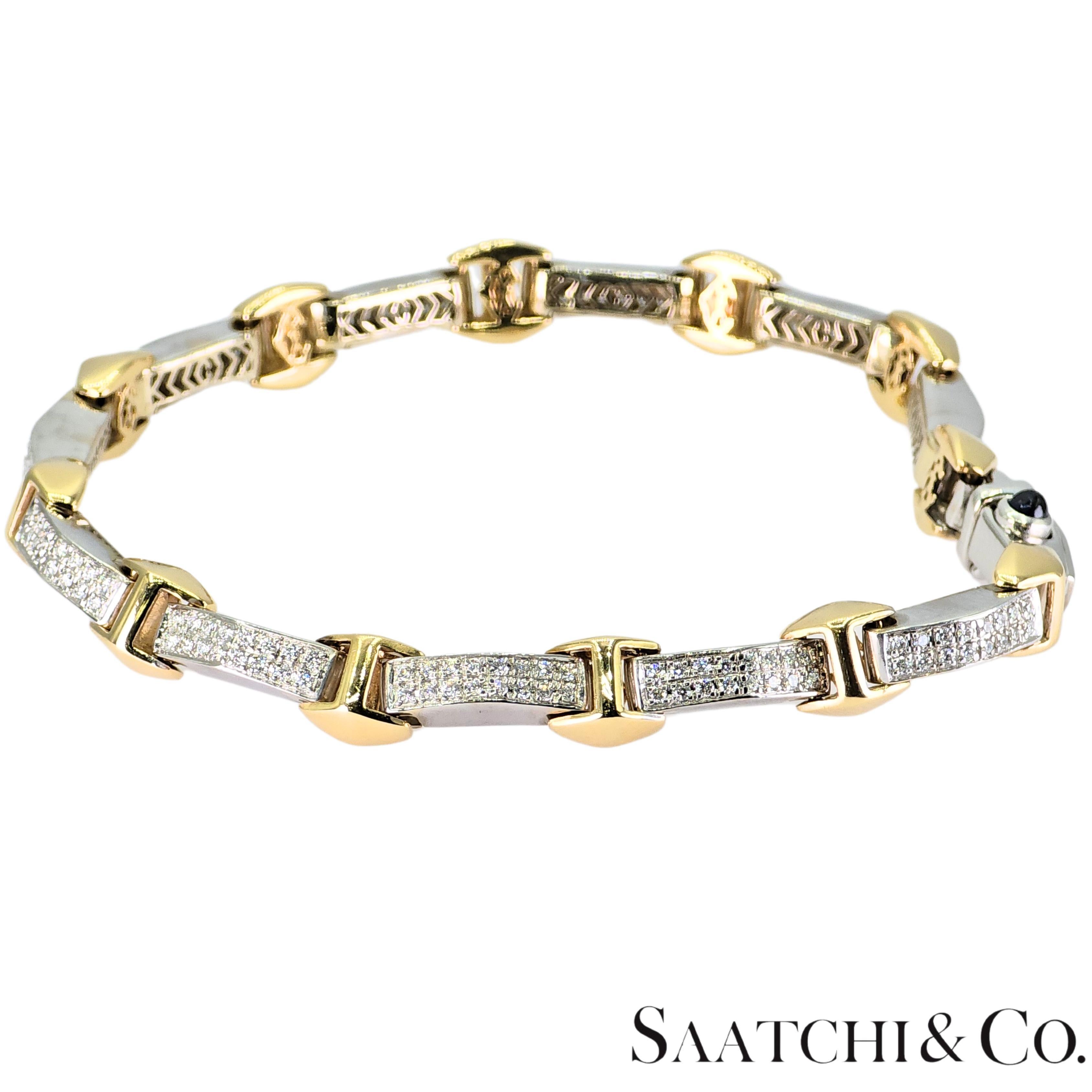 Contemporary Charriol 18K 750 White/Yellow Two Tone Gold Bracelet Natural White VVS Diamond For Sale