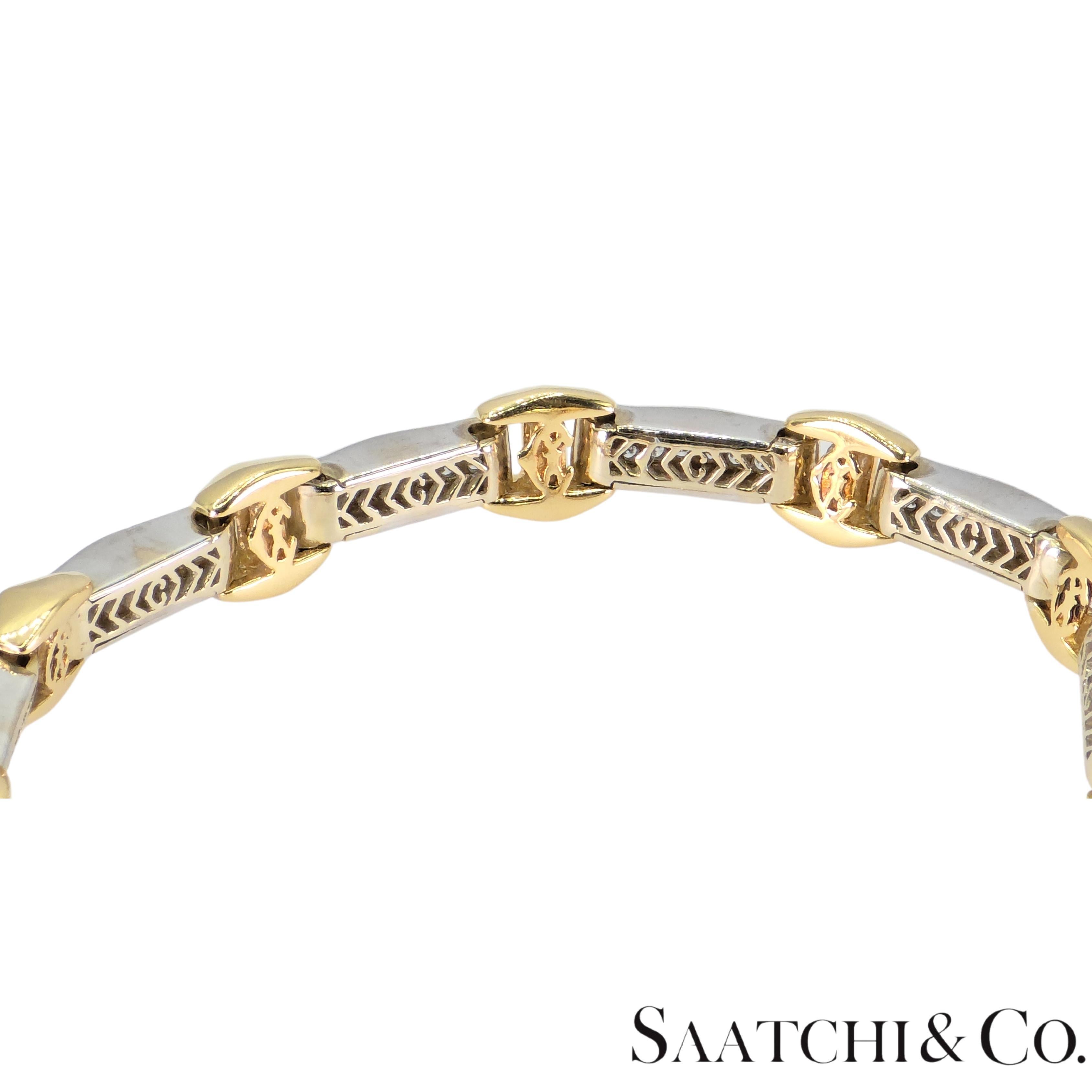 Round Cut Charriol 18K 750 White/Yellow Two Tone Gold Bracelet Natural White VVS Diamond For Sale