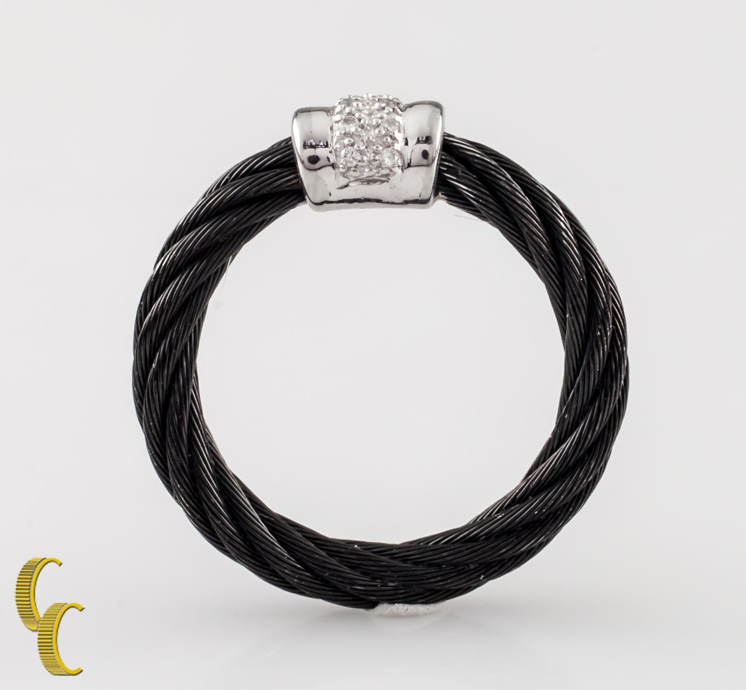 Charriol Anillo Noir Celta Cable Negro de Oro Blanco de 18 K y Diamantes, Talla 6.25 Moderno en venta