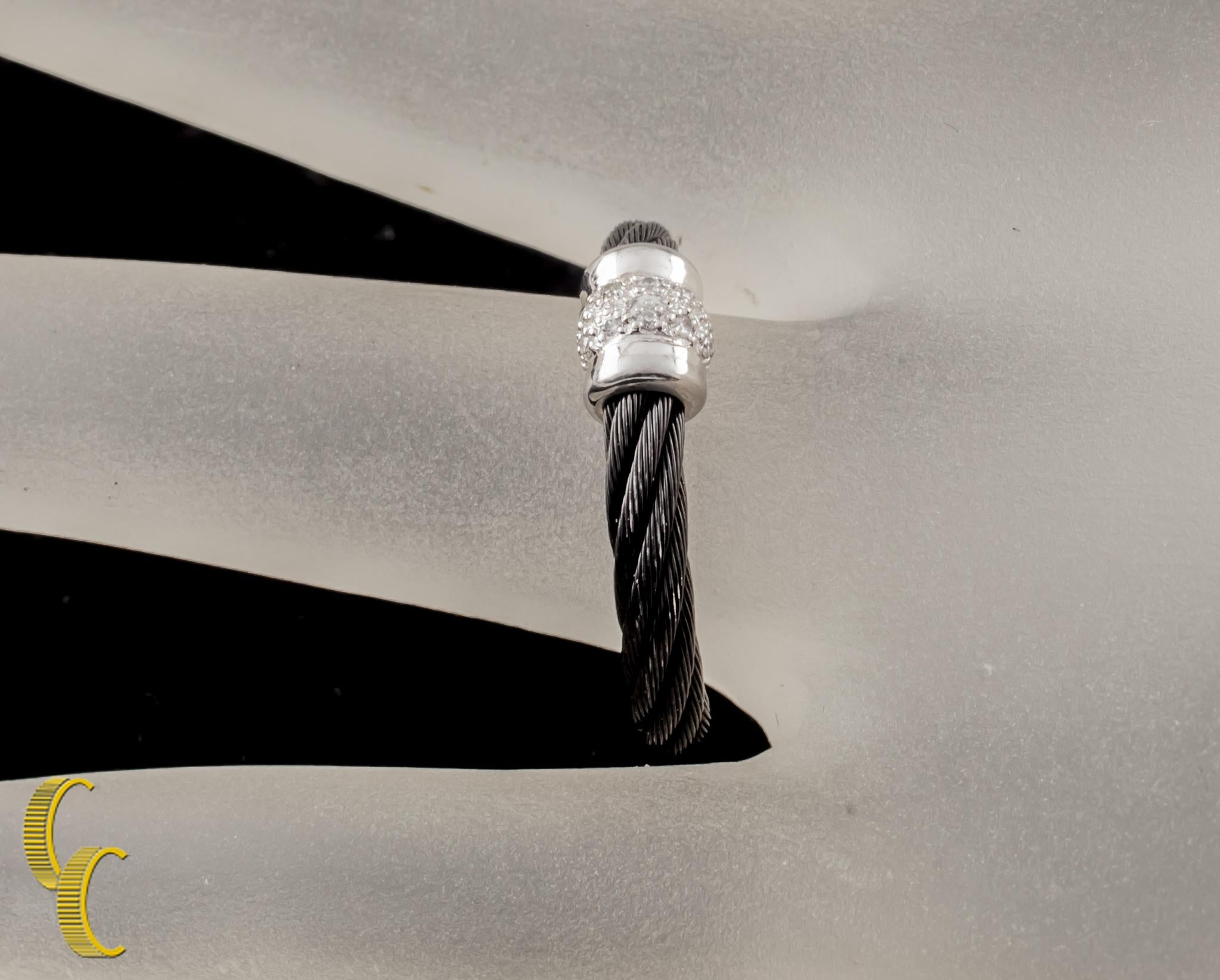 Charriol Anillo Noir Celta Cable Negro de Oro Blanco de 18 K y Diamantes, Talla 6.25 en Bueno estado para la venta en Van Nuys, CA