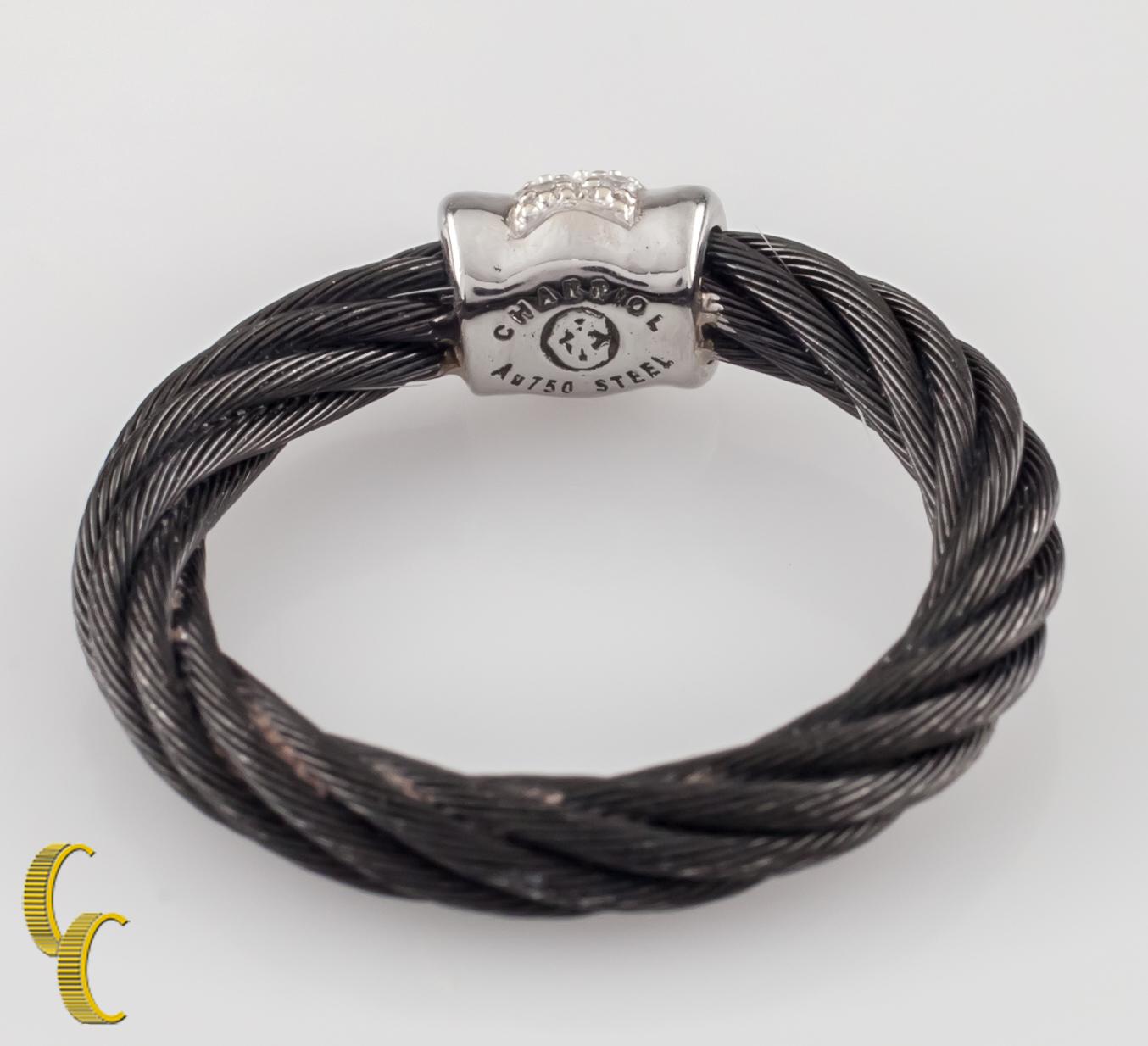 Femenino o masculino Charriol Anillo Noir Celta Cable Negro de Oro Blanco de 18 K y Diamantes, Talla 6.25 en venta