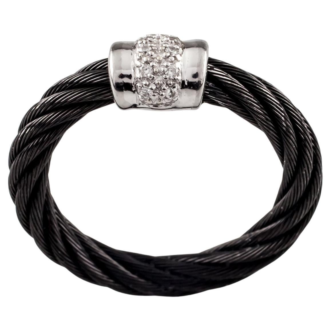 Charriol Anillo Noir Celta Cable Negro de Oro Blanco de 18 K y Diamantes, Talla 6.25 en venta