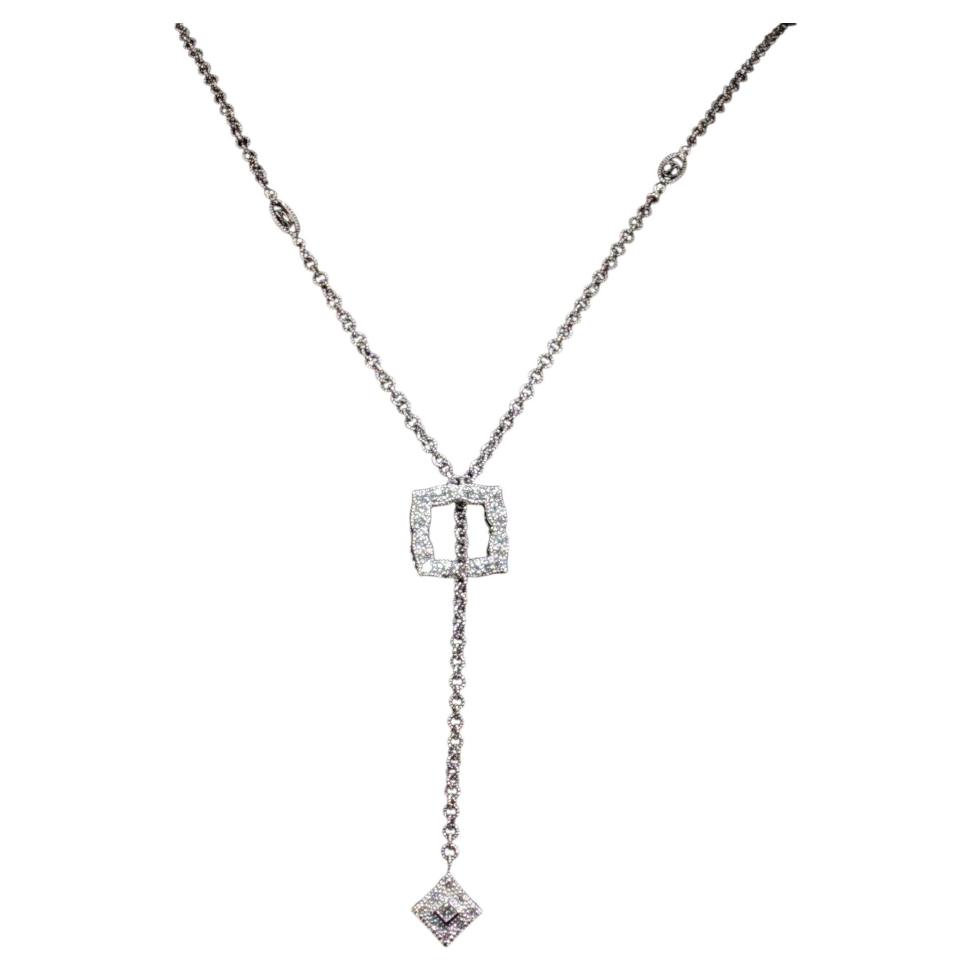 Charriol Halskette aus 18-karätigem Weißgold mit Diamanten, „Flamme Blanche“-Motiv und Vierpass-Verschluss, 18"