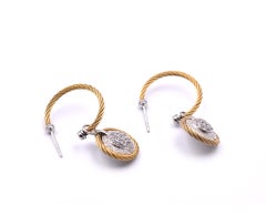 Charriol 18 Karat Yellow Gold and Stainless-Steel Diamond Disc Earrings