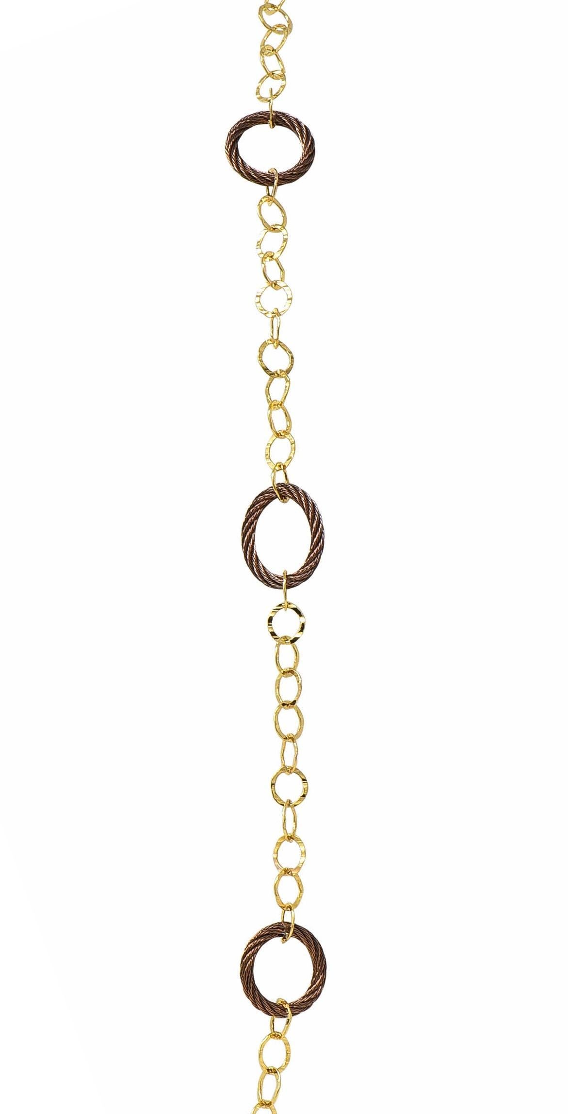 Charriol 2000's Brown Steel 18 Karat Yellow Gold Hammered Celtic Chain Necklace For Sale 6