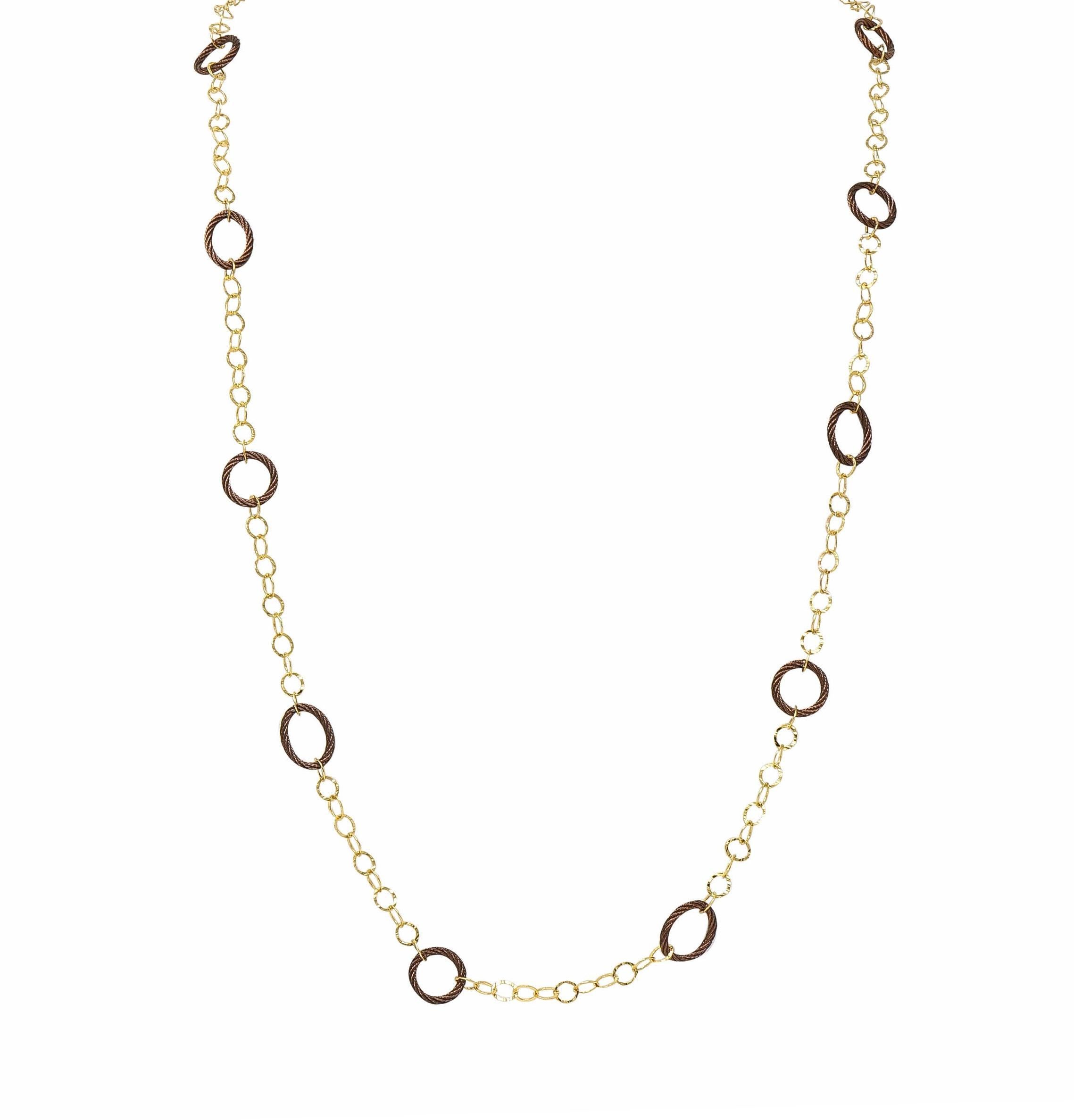 Charriol 2000's Brown Steel 18 Karat Yellow Gold Hammered Celtic Chain Necklace For Sale 7