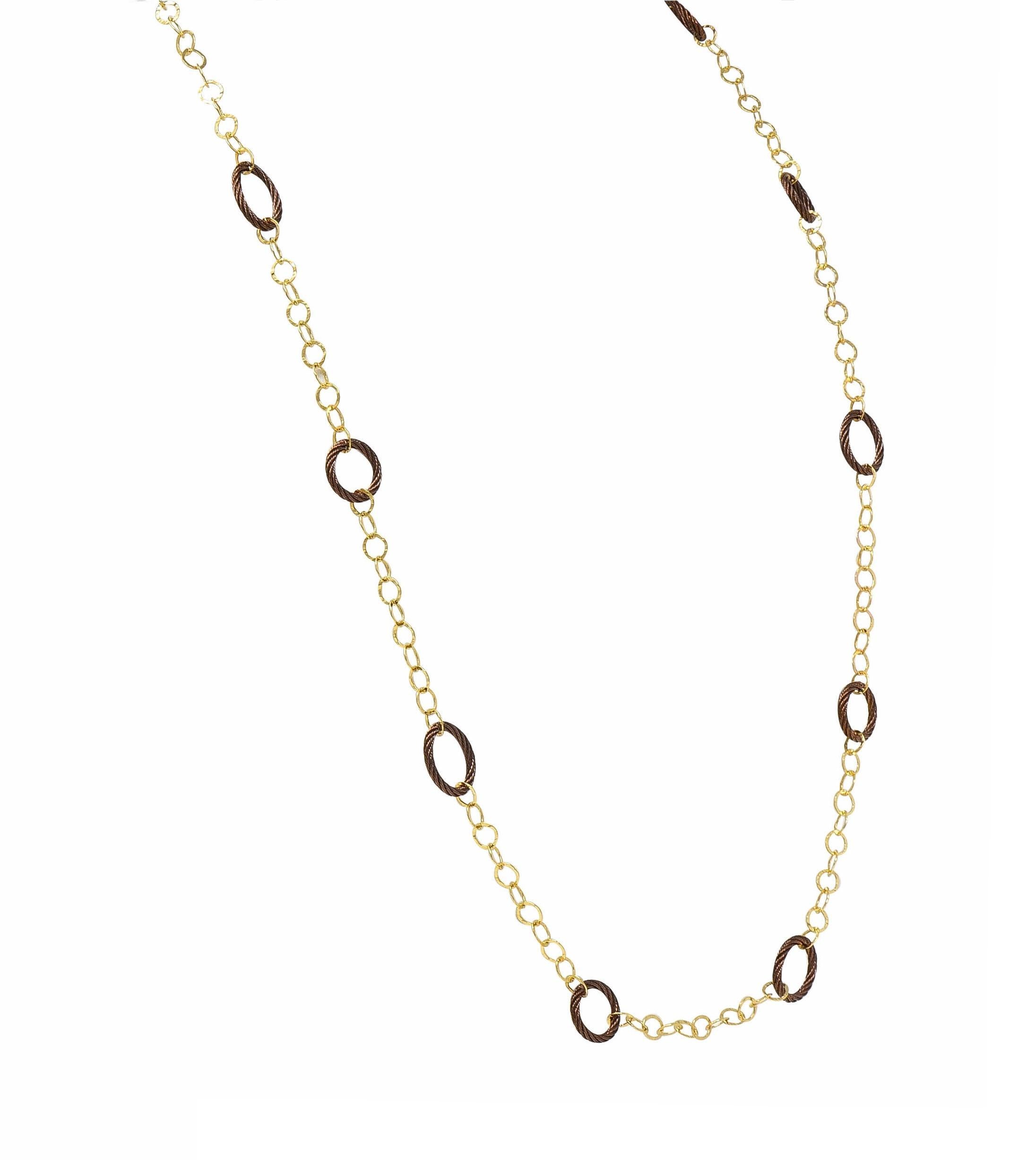 Charriol 2000's Brown Steel 18 Karat Yellow Gold Hammered Celtic Chain Necklace For Sale 1