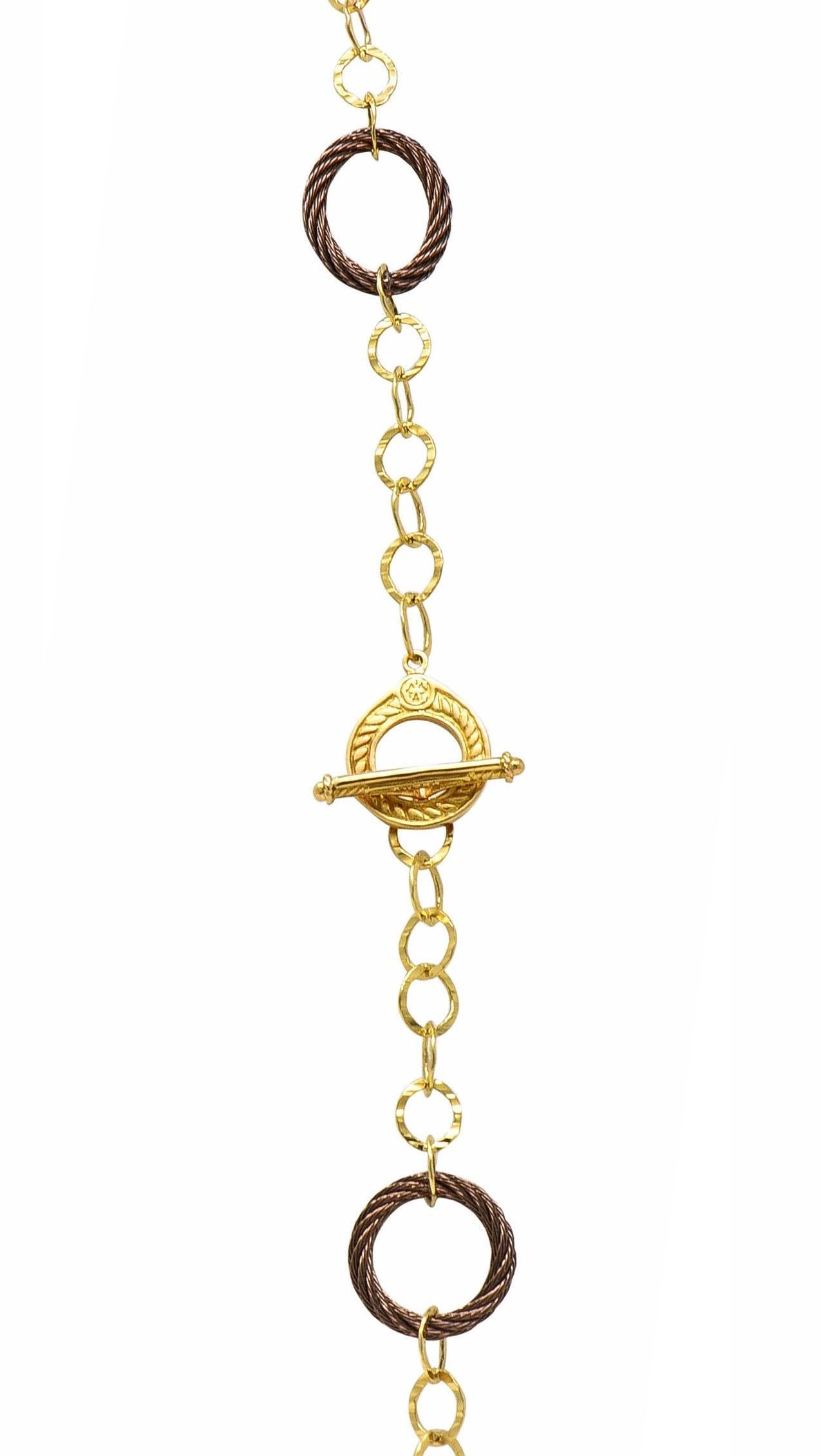 Charriol 2000's Brown Steel 18 Karat Yellow Gold Hammered Celtic Chain Necklace For Sale 5