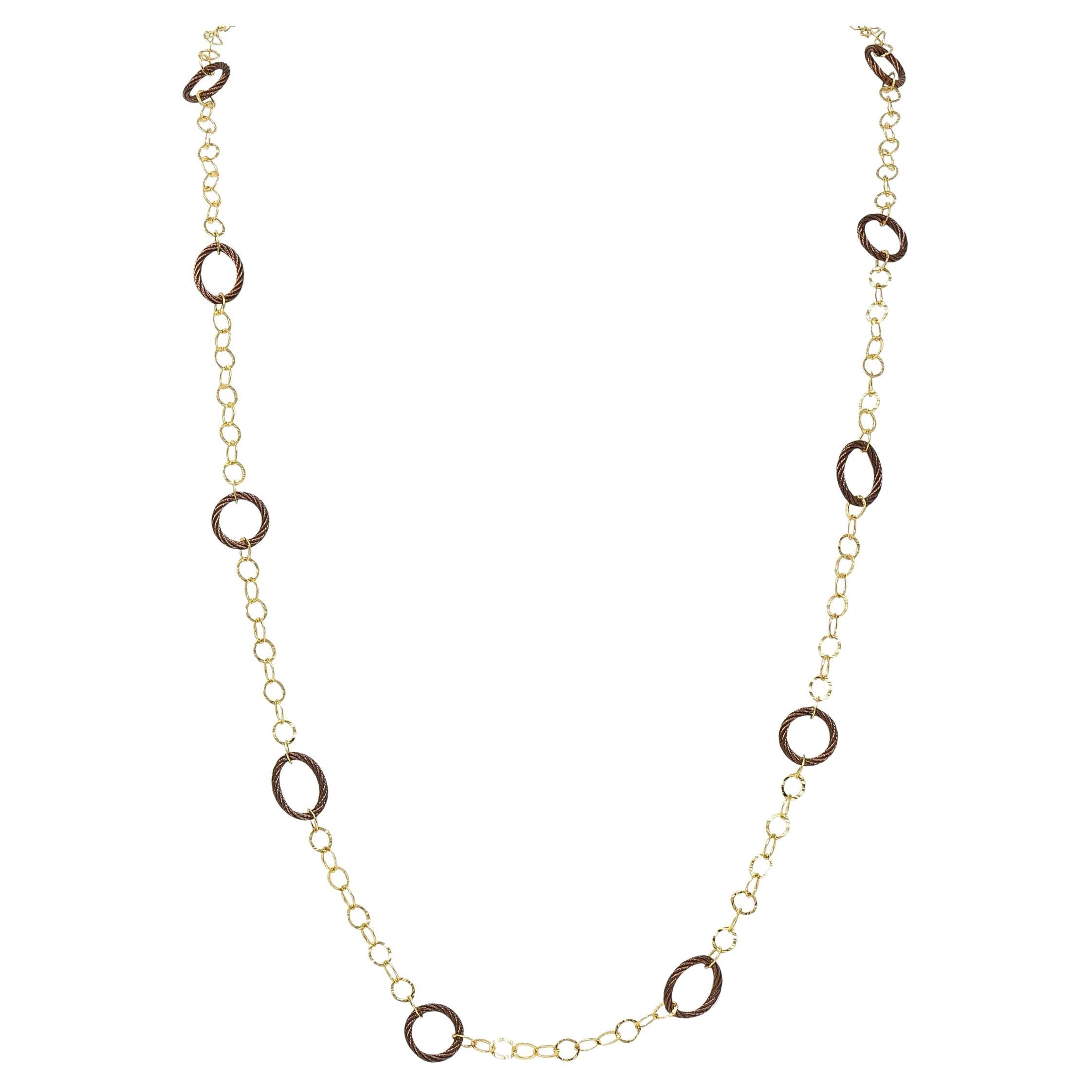 Charriol 2000's Brown Steel 18 Karat Yellow Gold Hammered Celtic Chain Necklace