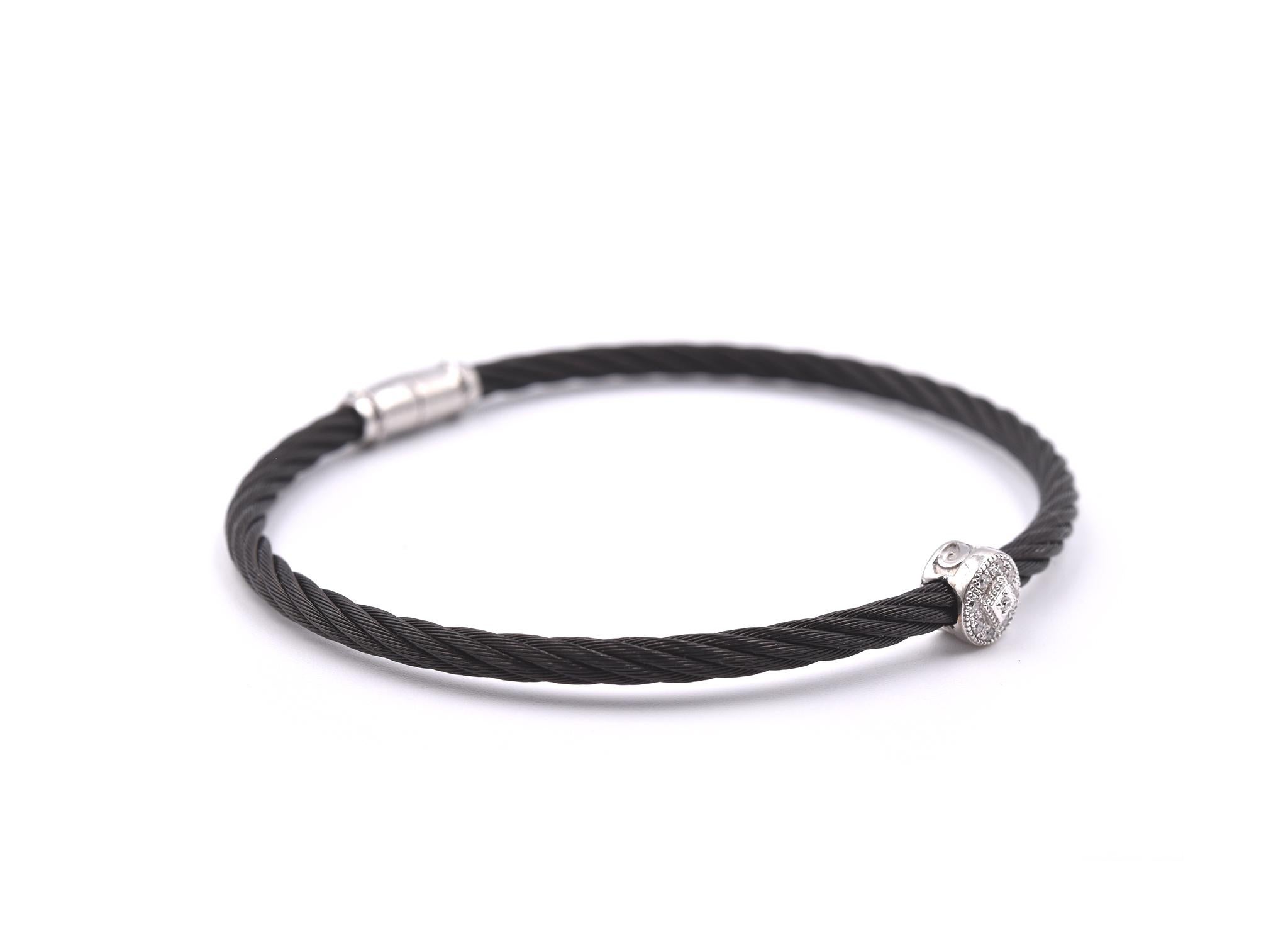 Designer: Charriol
Material: stainless-steel 
Diamond: 9 round brilliant cut= 0.05cttw
Color: G
Clarity: VS
Dimensions: bracelet will fit a 7-inch wrist 
Weight: 8.36 grams
