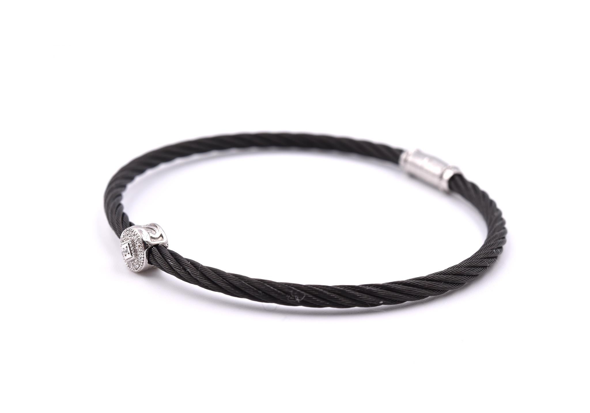Round Cut Charriol Alor Black Stainless-Steel and Diamond Station Bracelet
