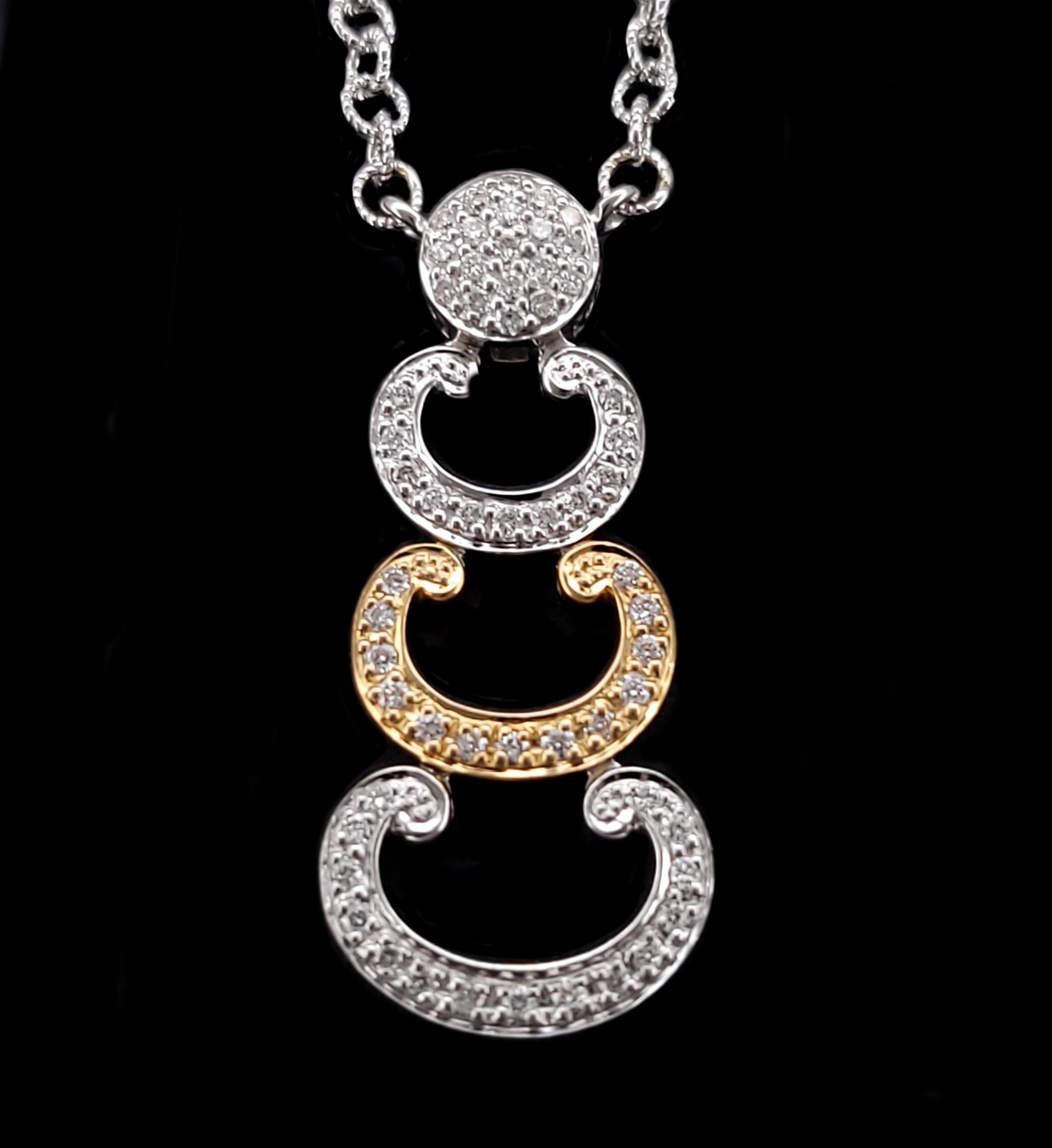 Round Cut Charriol Authentic 18k White & Yellow Gold Diamond Station Necklace For Sale