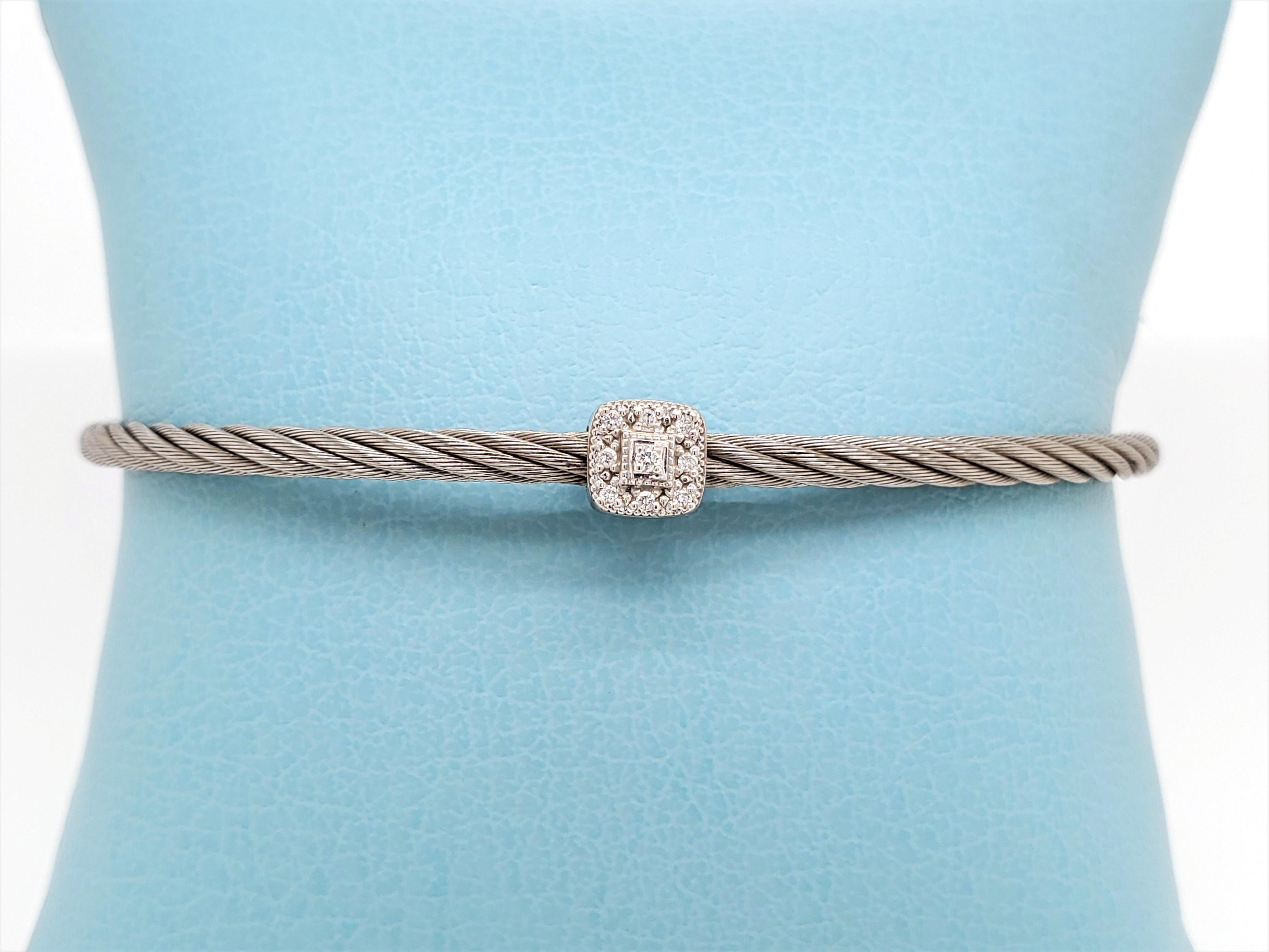 Round Cut Charriol Cable Mixed Metals 0.04 Carat Round Diamond Bangle Bracelet