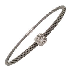 Charriol Cable Mixed Metals 0.04 Carat Round Diamond Bangle Bracelet