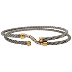Charriol Cable Wrap Mixed Metals 0.04 Carat Round Diamond Bangle Bracelet