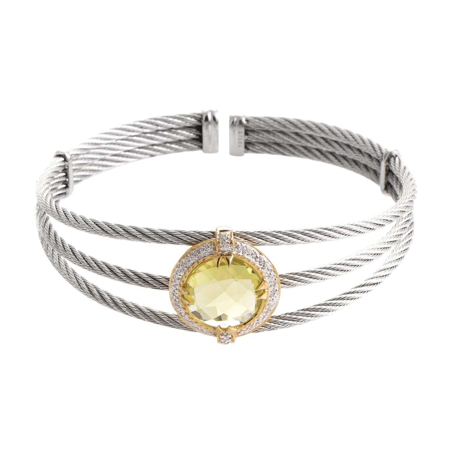 Charriol Celtic Classique Steel Yellow Gold-Plated Diamonds & Citrine Bracelet