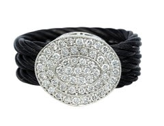 Charriol Celtic Noir Anello con pavé di diamanti neri e cavo in oro bianco 18 carati