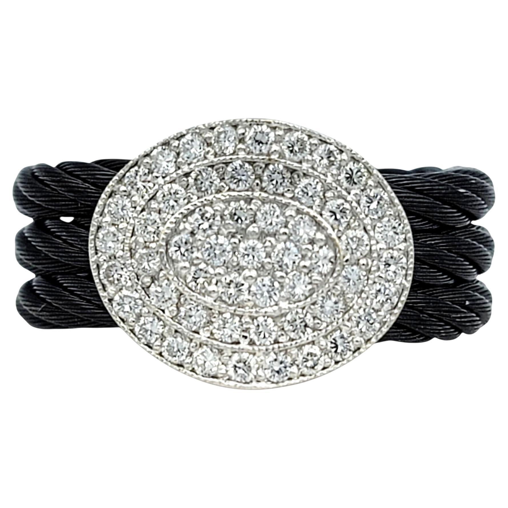 Charriol Celtic Noir Pavé Diamant Schwarz Kabel Ring 18 Karat Weißgold