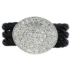 Charriol Celtic Noir Anello con pavé di diamanti neri e cavo in oro bianco 18 carati