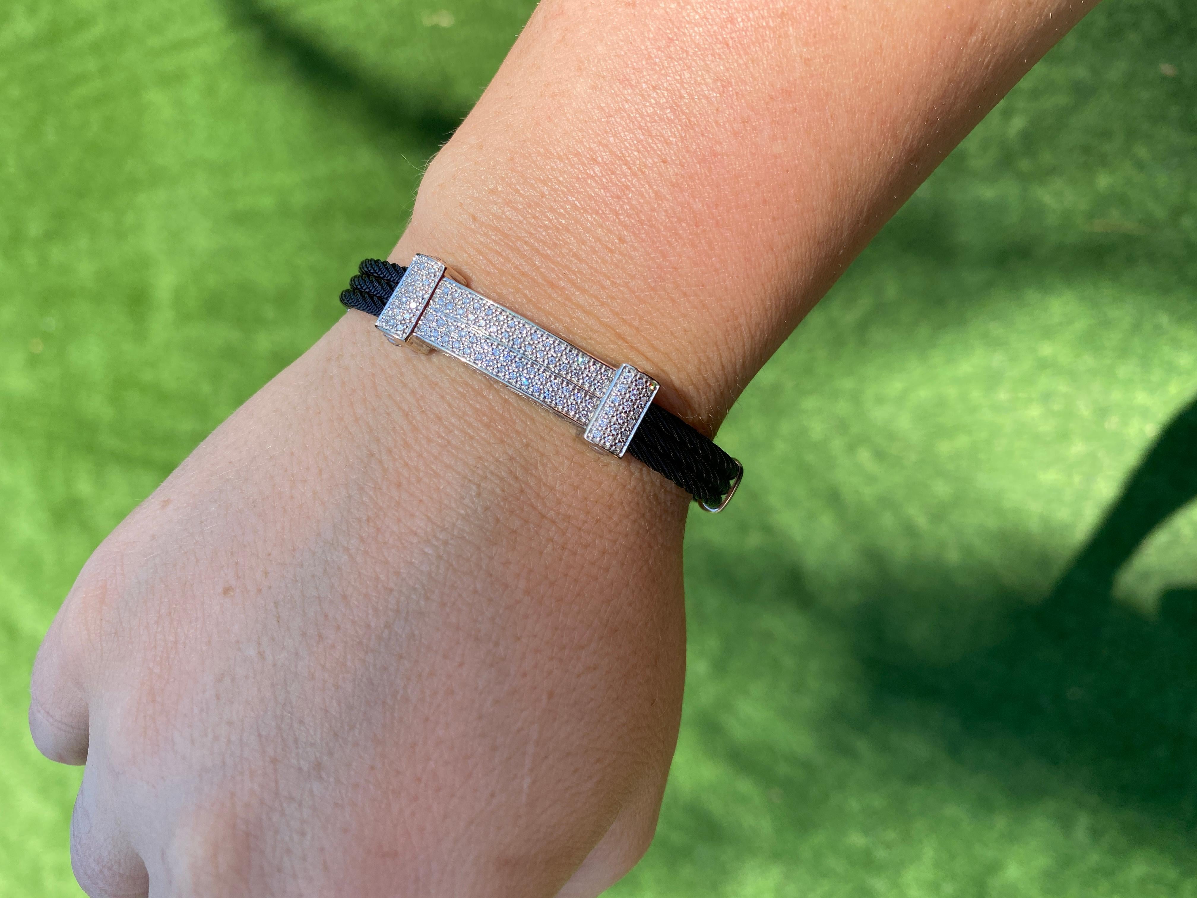 Charriol ‘Celtic Noir’ Pave Diamond Station Cable Bracelet 18K White Gold In Excellent Condition In Scottsdale, AZ