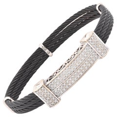 Charriol ‘Celtic Noir’ Pave Diamond Station Cable Bracelet 18K White Gold