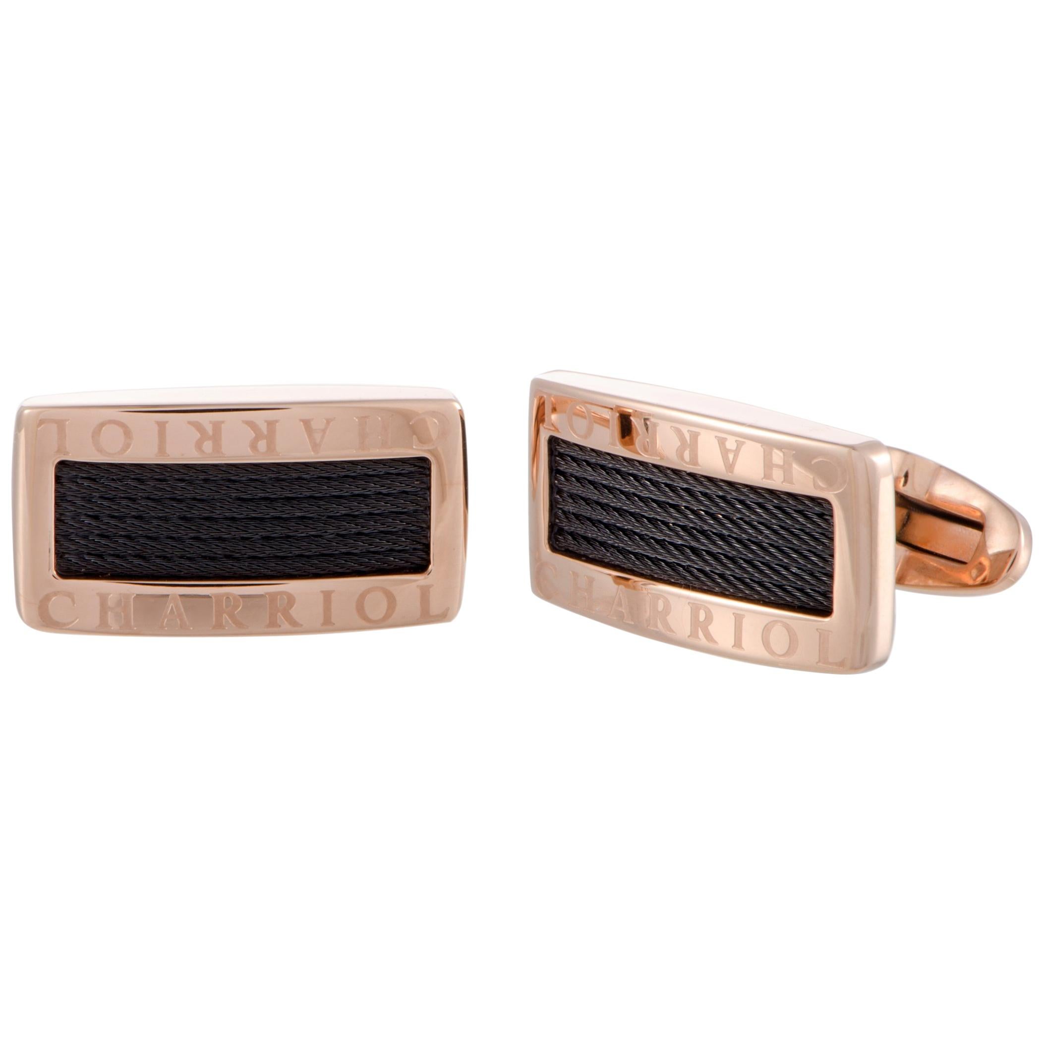 Charriol Celtic Stainless Steel, Gold and Black Rhodium Plated Cufflinks