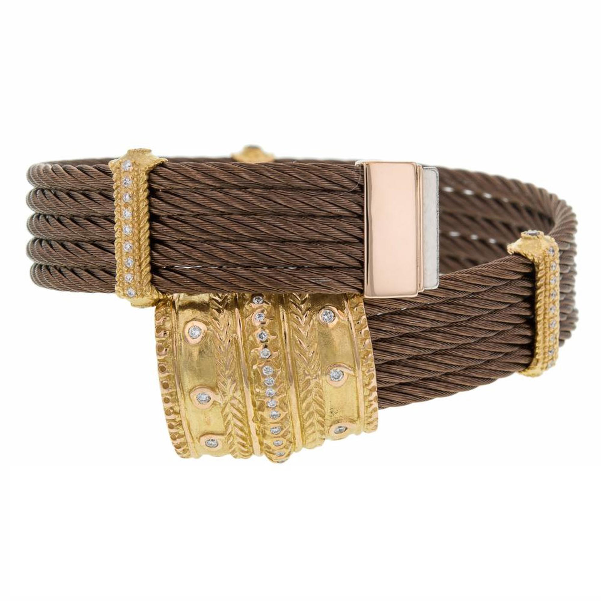 Moderne Charriol Celtique Bracelet câble pour femme en or jaune 18 carats et diamants 0,42 carat en vente