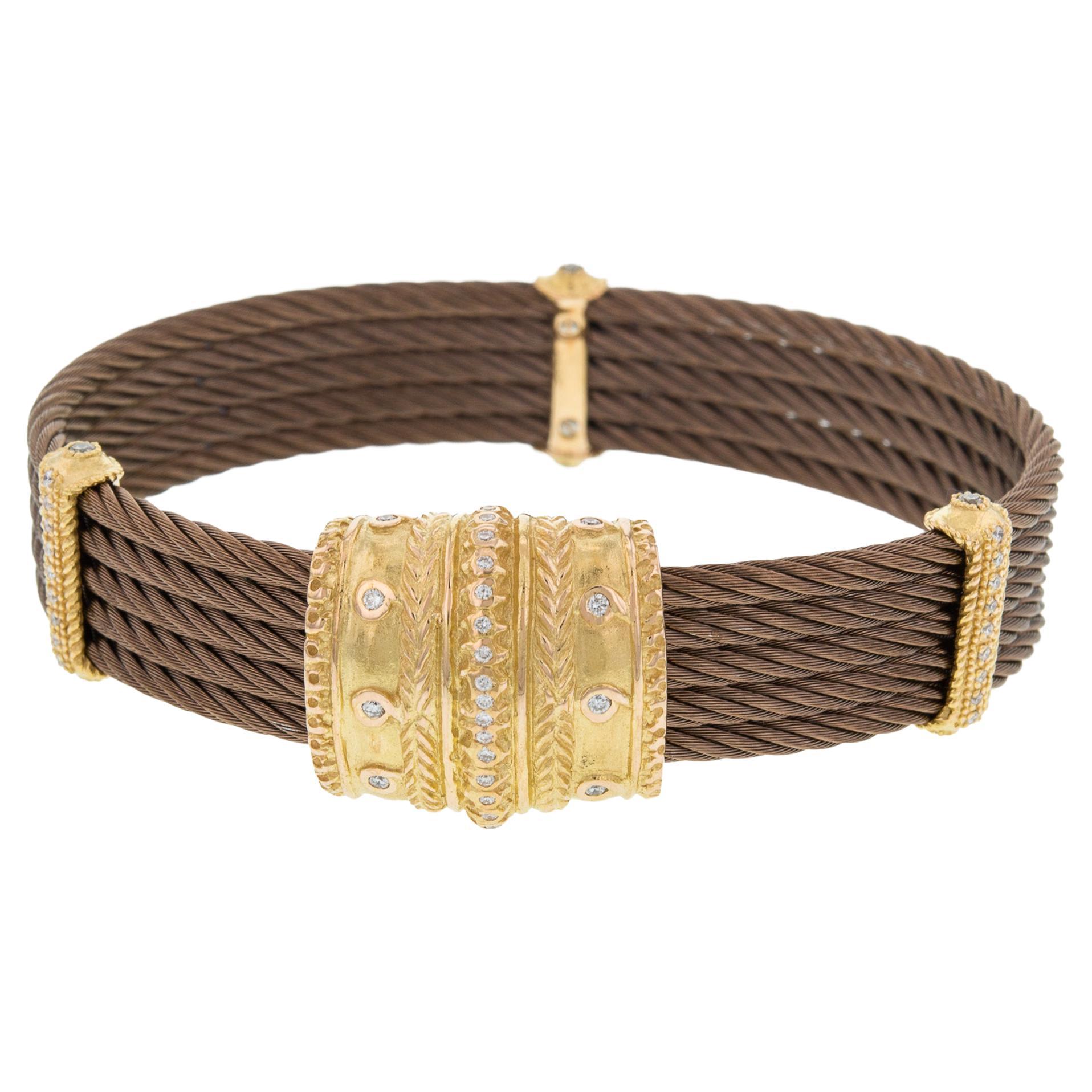 Charriol Celtique Cable Diamond Ladies Bracelet 18k Yellow Gold 0.42cttw