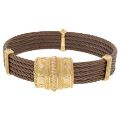 Used Charriol Celtique Cable Diamond Ladies Bracelet 18k Yellow Gold 0.42cttw