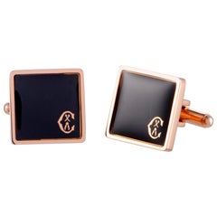 Charriol Classic Stainless Steel Rose Gold Plated Black Enamel Square Cufflinks