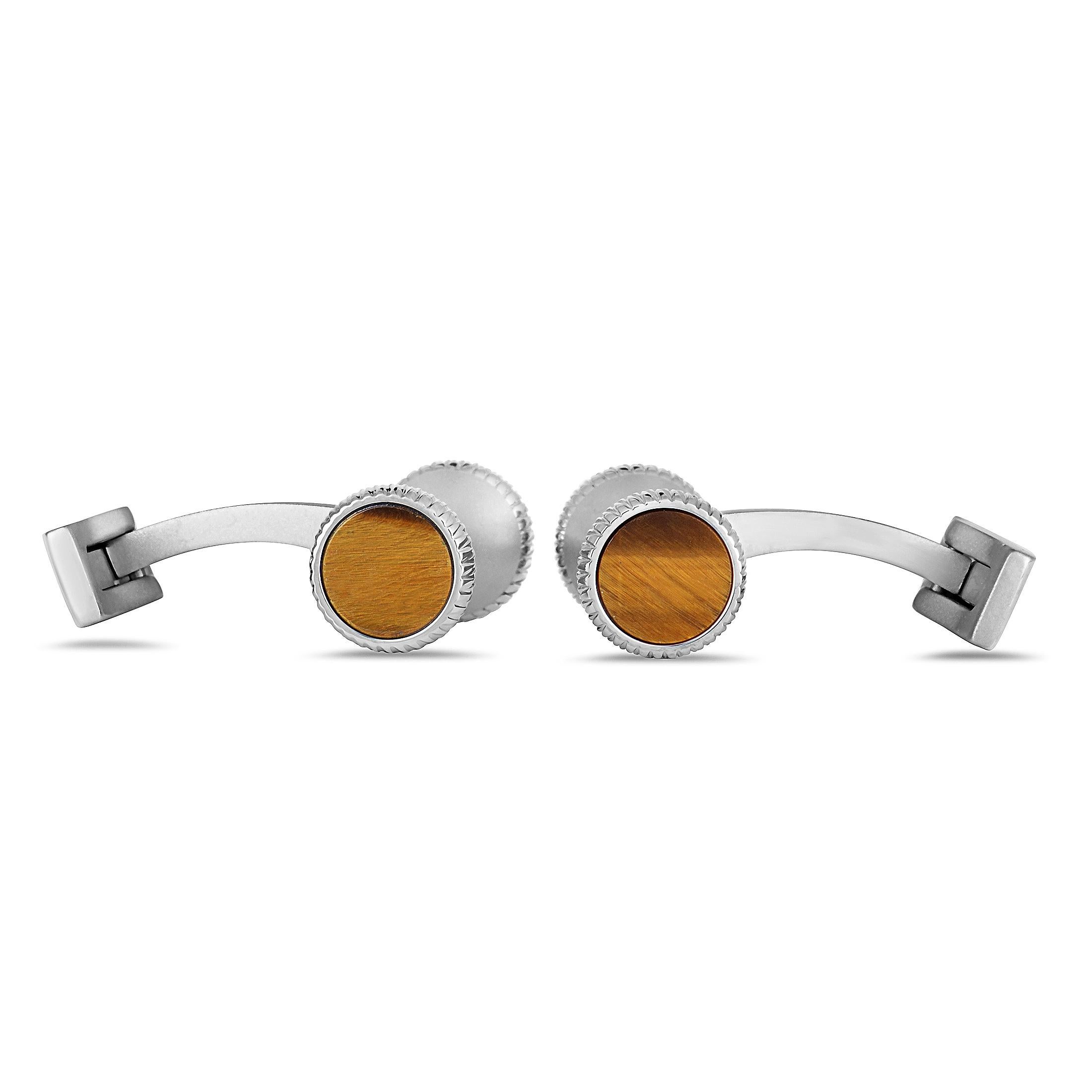 Applying an amazingly fine finish to an irresistibly smooth and slightly unconventional shape to produce marvelous play of light upon the splendidly bright surface of durable stainless steel, Charriol created this fantastic pair of cufflinks that