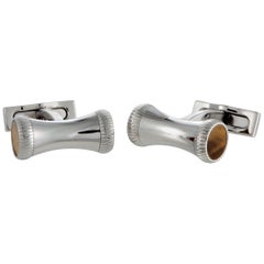 Charriol Columbus Stainless Steel Tiger’s Eye Cylinder Cufflinks