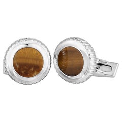 Charriol Columbus Stainless Steel Tiger’s Eye Round Cufflinks