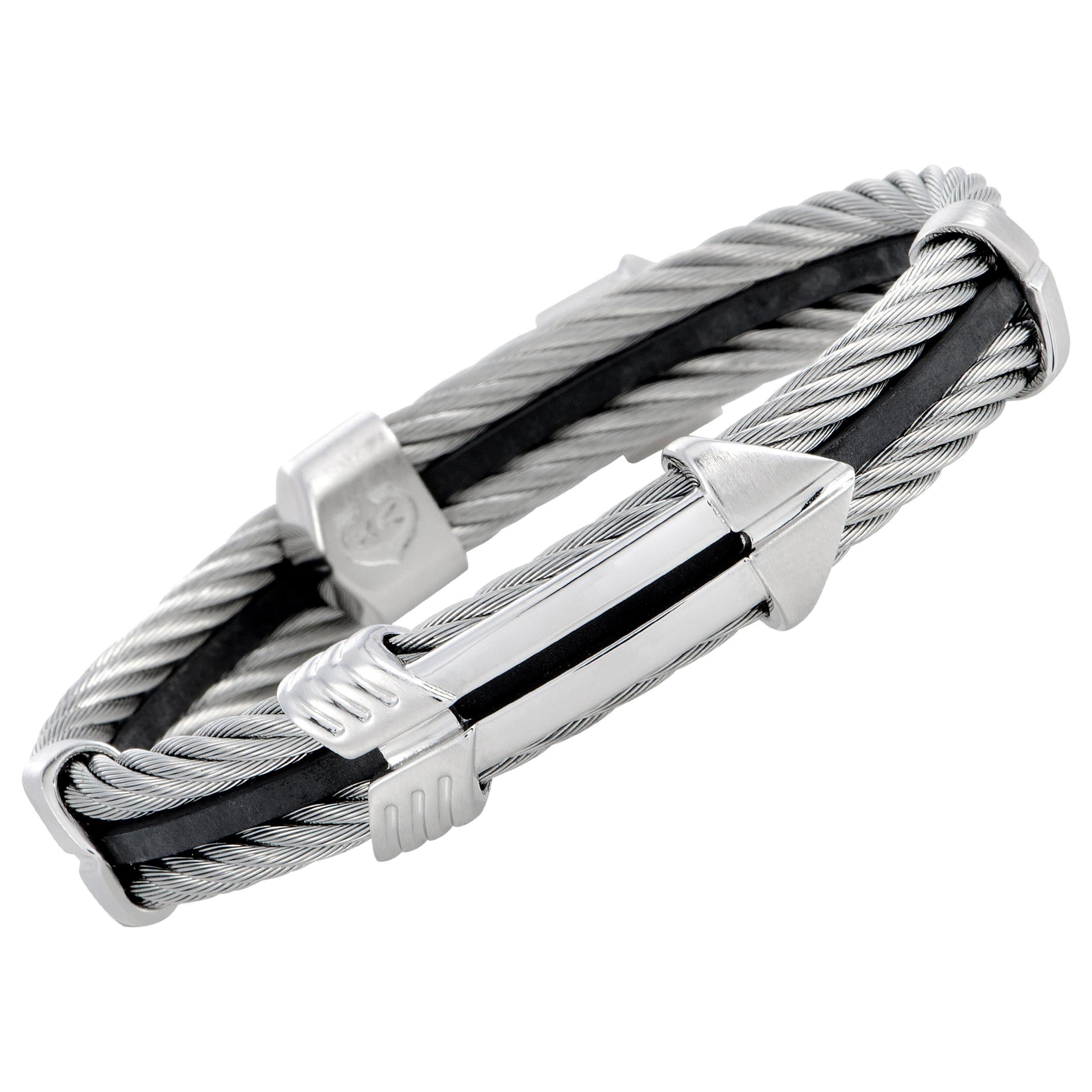 Charriol Crazy in Love Again Stainless Steel and Black Rubber Bracelet Size XL