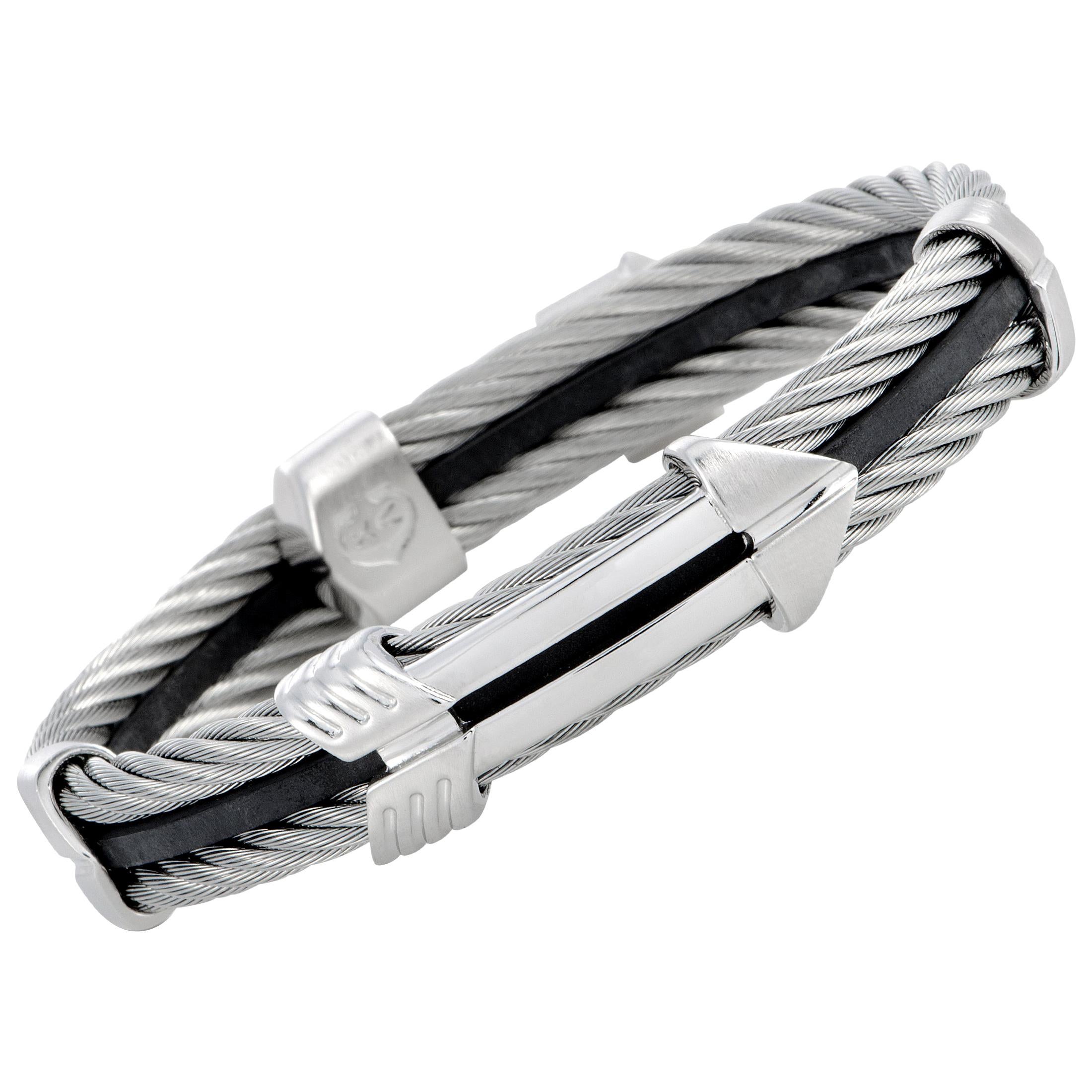 Charriol Crazy in Love Again Stainless Steel & Black Rubber Bracelet Size Large