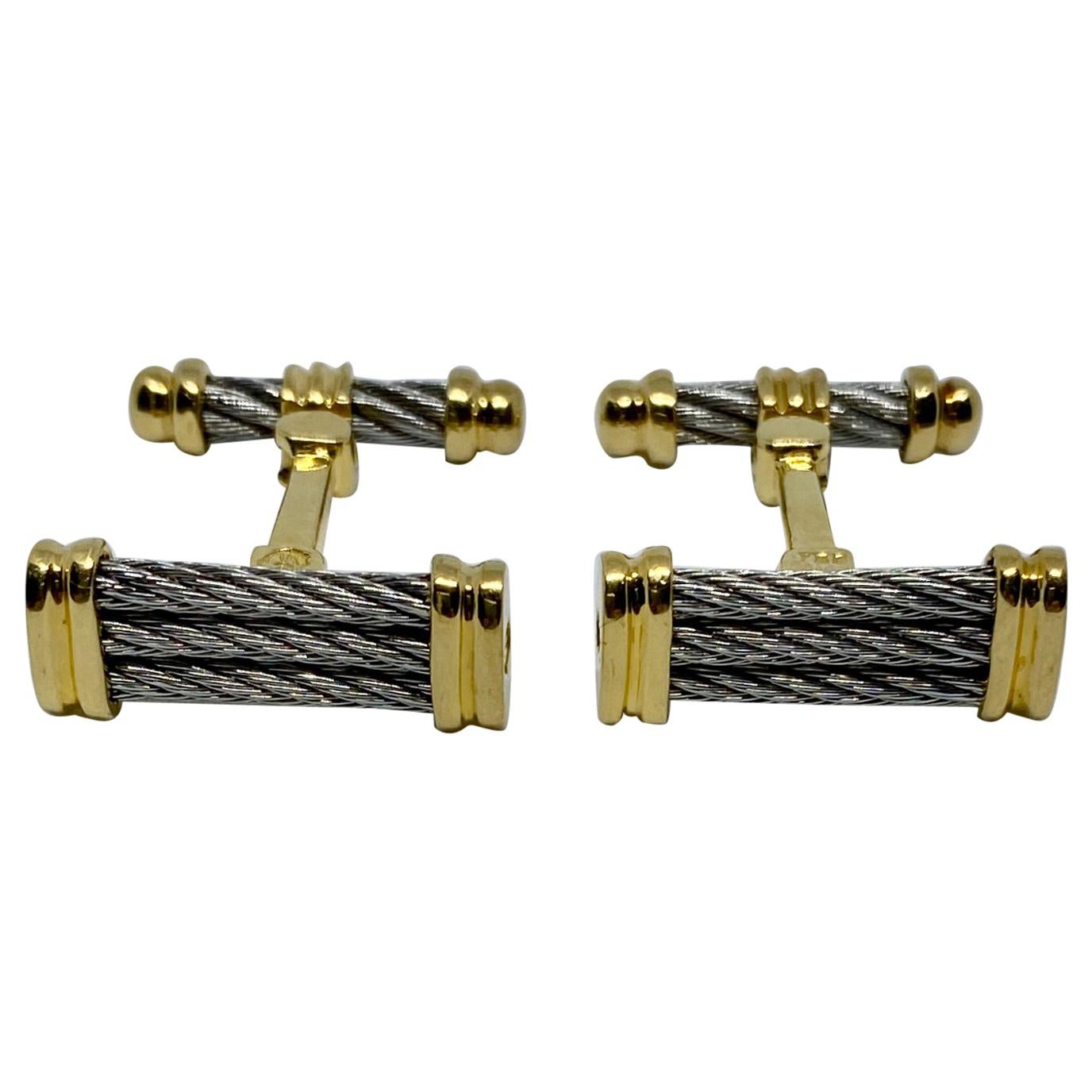Charriol Cufflinks in 18 Karat Yellow Gold and Stainless Steel