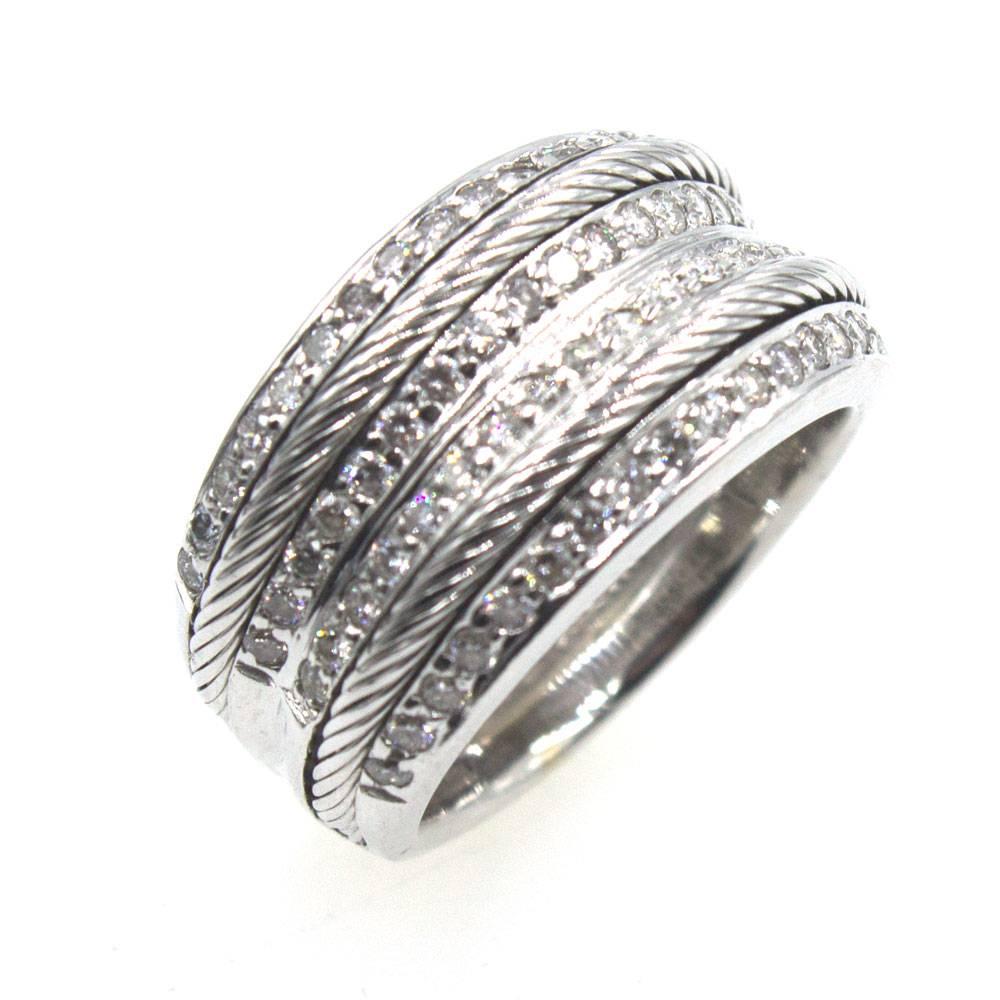 Modern Charriol Diamond 18 Karat White Gold Wide Band Ring