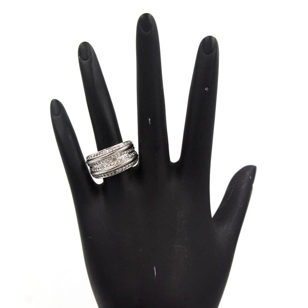 Women's or Men's Charriol Diamond 18 Karat White Gold Wide Band Ring