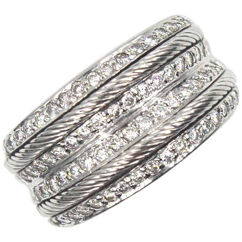 Charriol Diamond 18 Karat White Gold Wide Band Ring