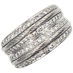 Charriol Diamond 18 Karat White Gold Wide Band Ring