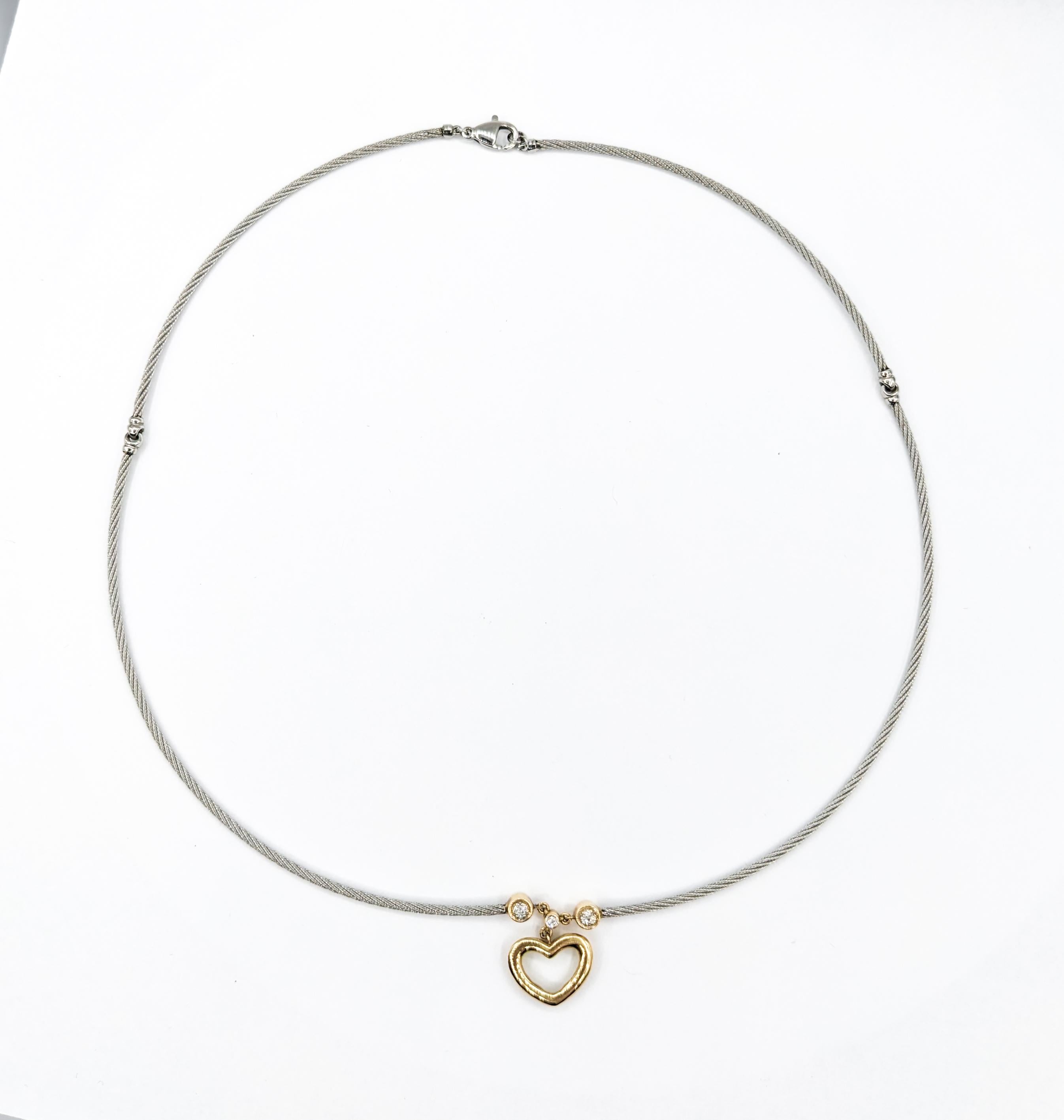 Round Cut Charriol Diamond & 18K Gold Cable Necklace