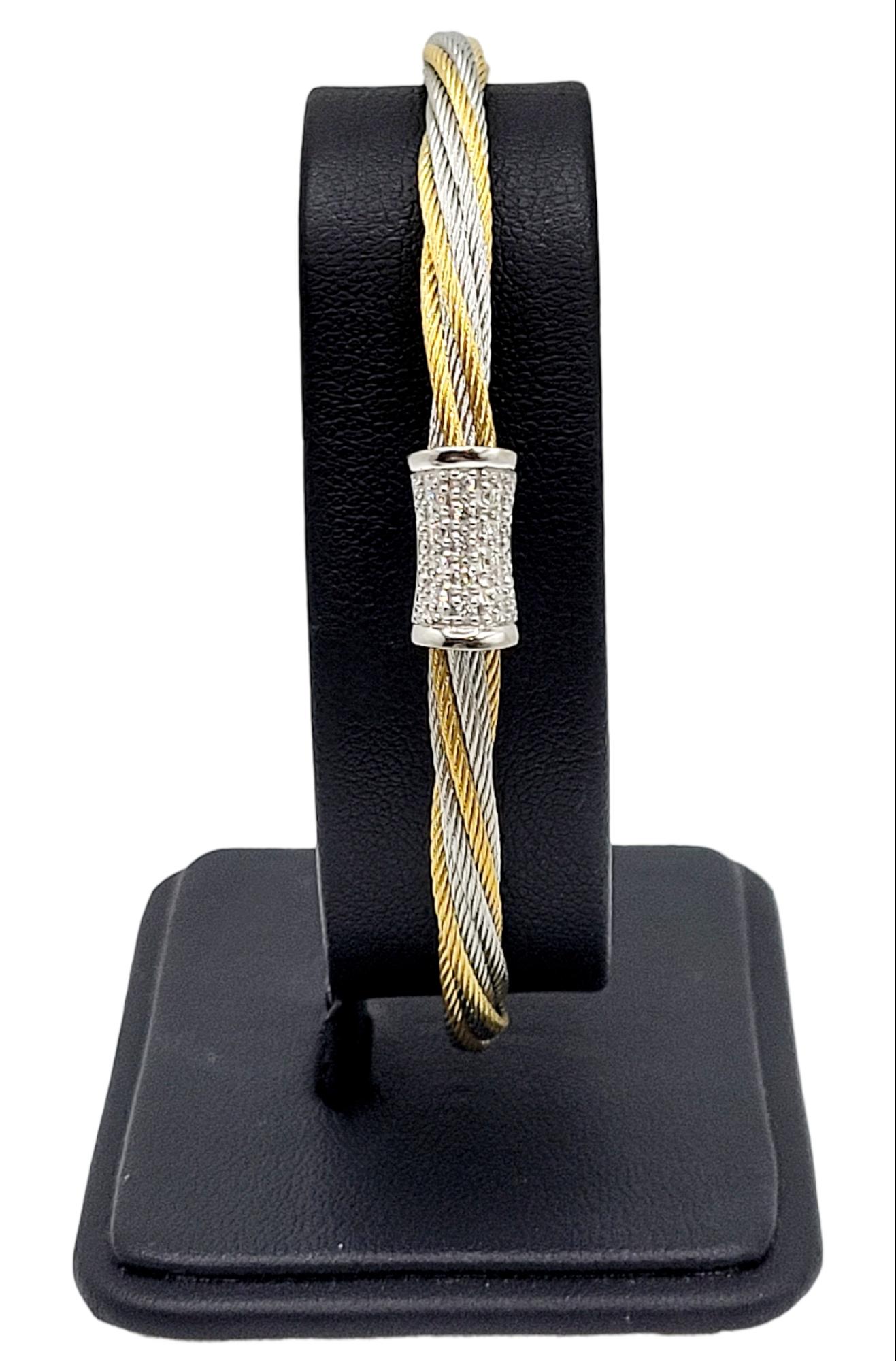 Charriol Diamond Classique Bracelet in Stainless Steel, 18k Yellow & White Gold For Sale 3