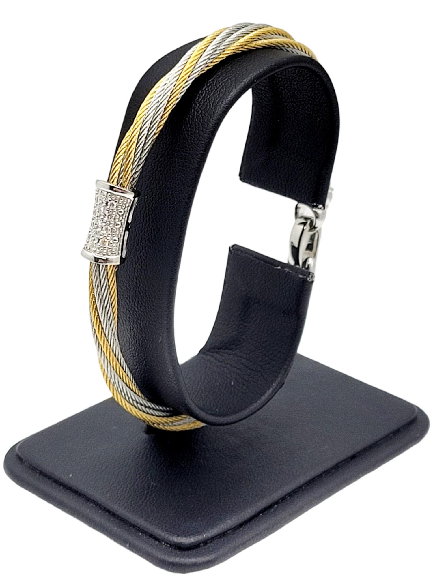 Charriol Diamond Classique Bracelet in Stainless Steel, 18k Yellow & White Gold For Sale 4
