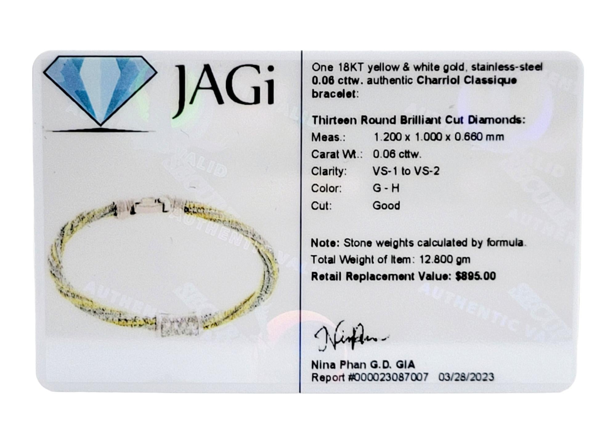 Charriol Diamond Classique Bracelet in Stainless Steel, 18k Yellow & White Gold For Sale 8