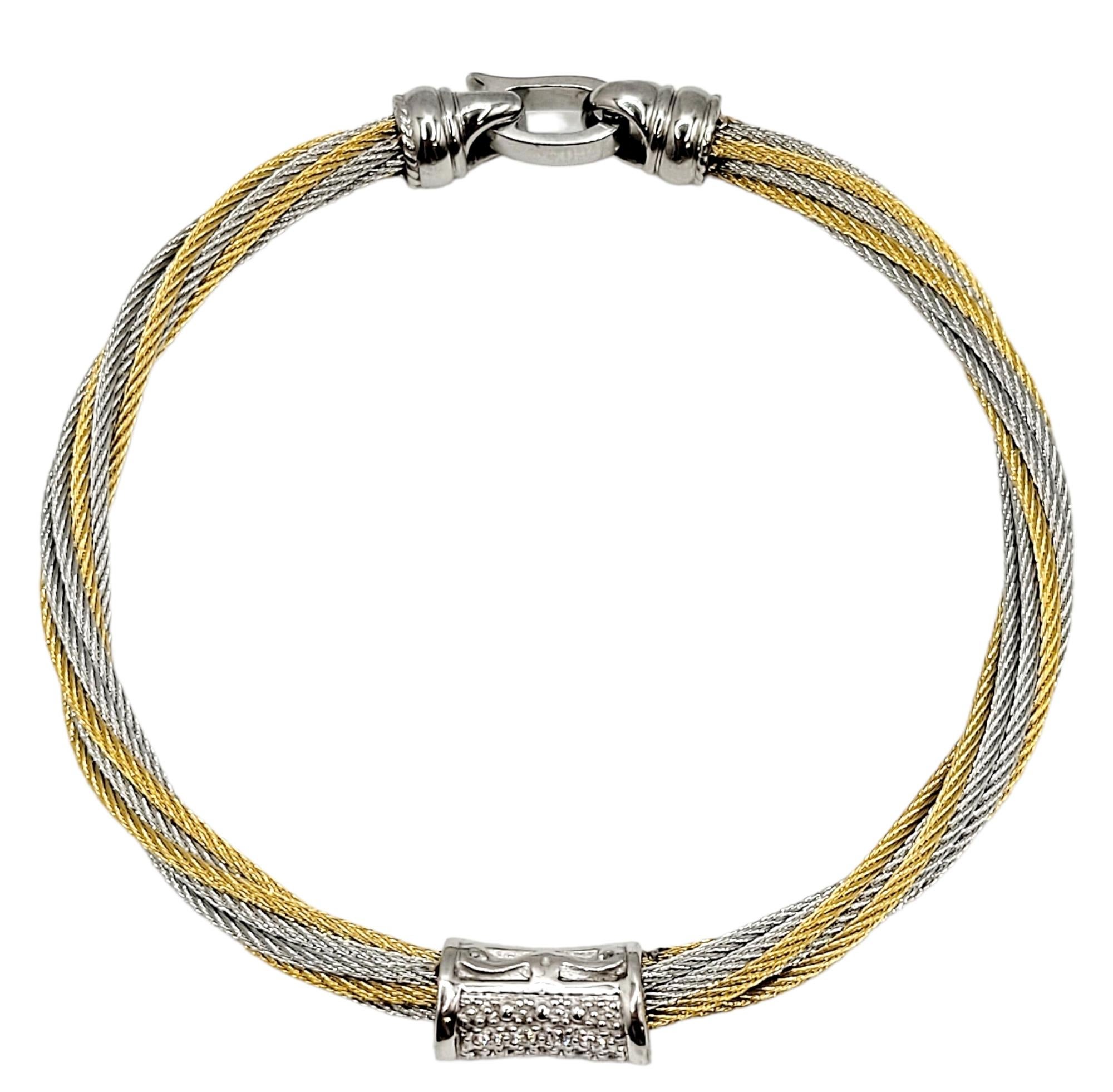 Charriol Diamond Classique Bracelet in Stainless Steel, 18k Yellow & White Gold In Good Condition For Sale In Scottsdale, AZ