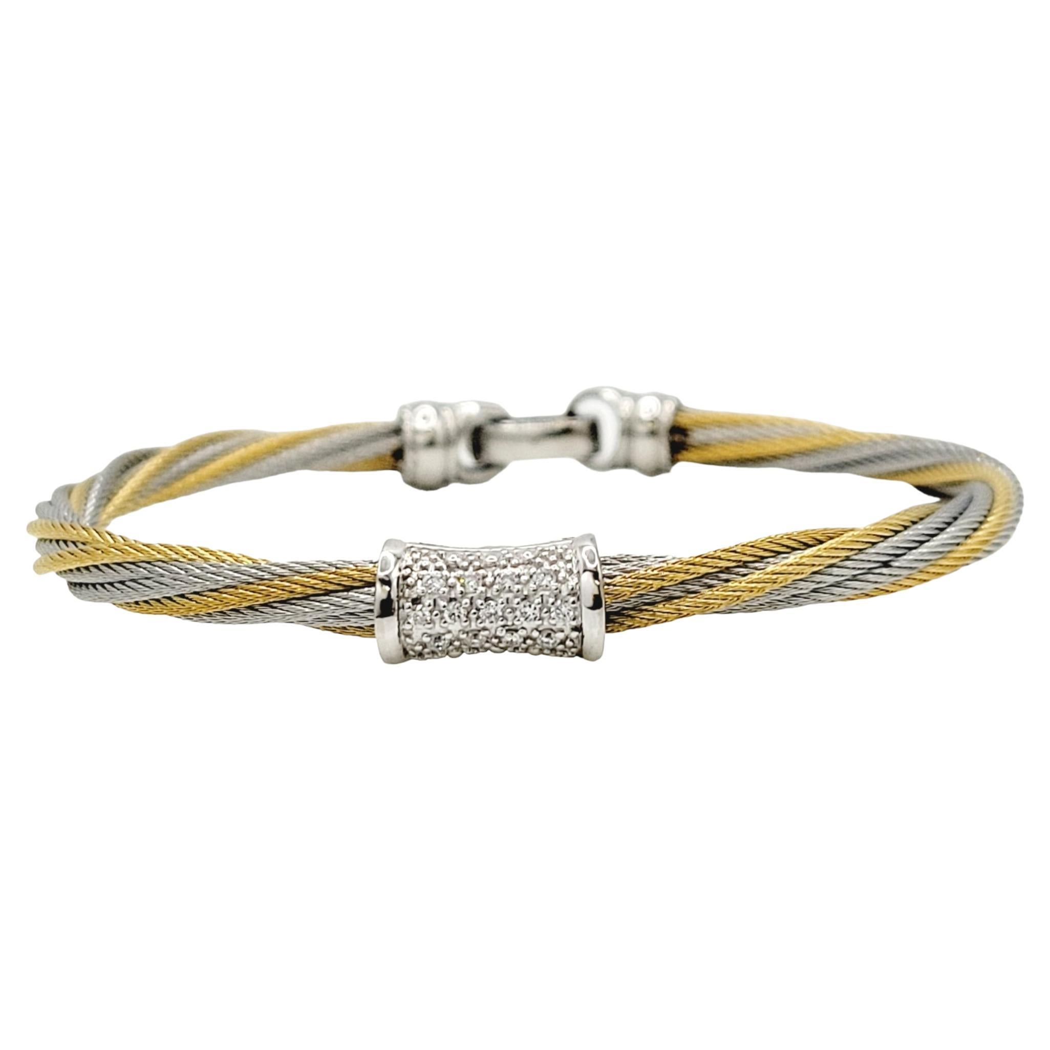Charriol Diamond Classique Bracelet in Stainless Steel, 18k Yellow & White Gold For Sale