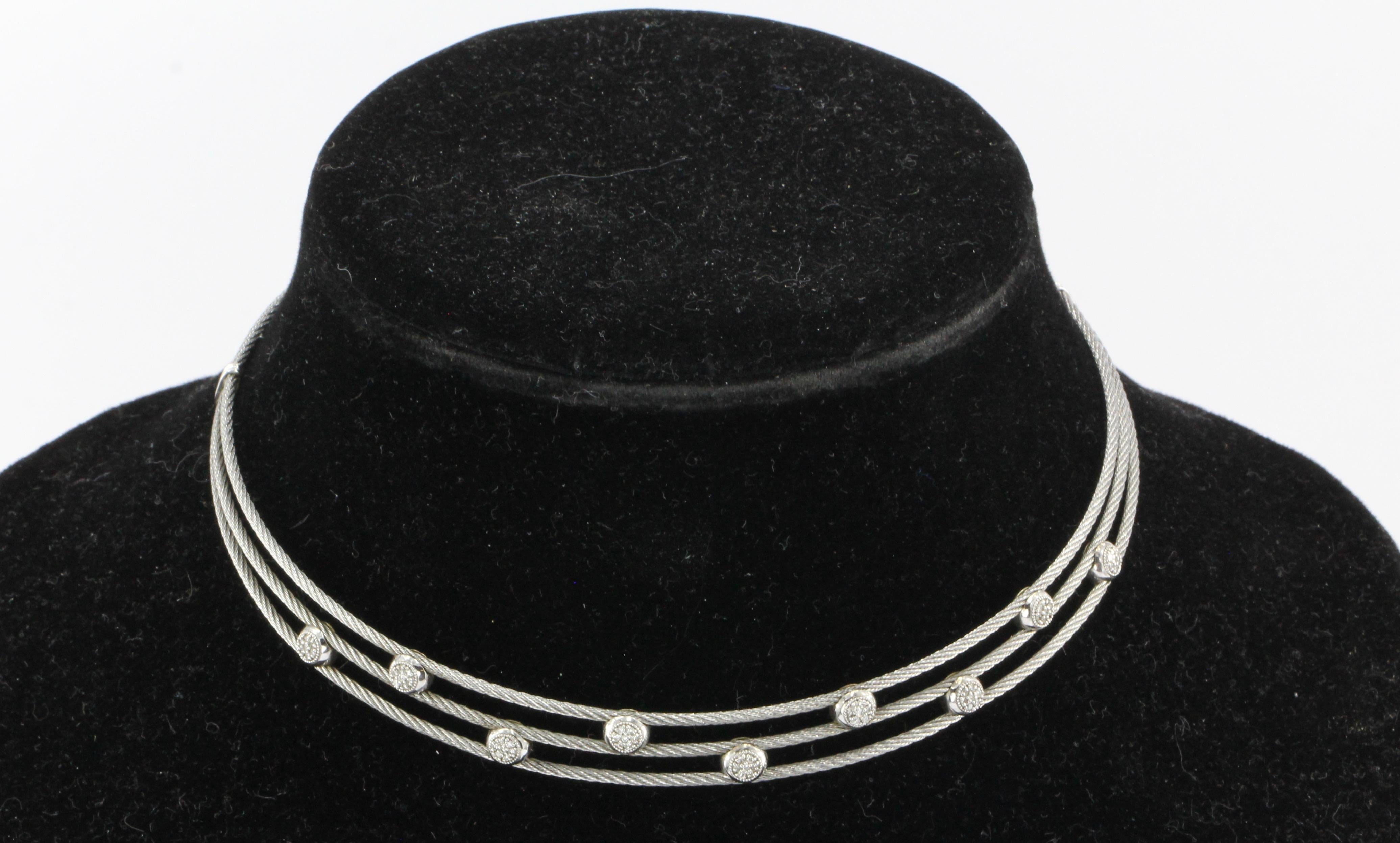 Charriol Diamond Classique Three-Row Choker Stainless Steel and White Gold 3