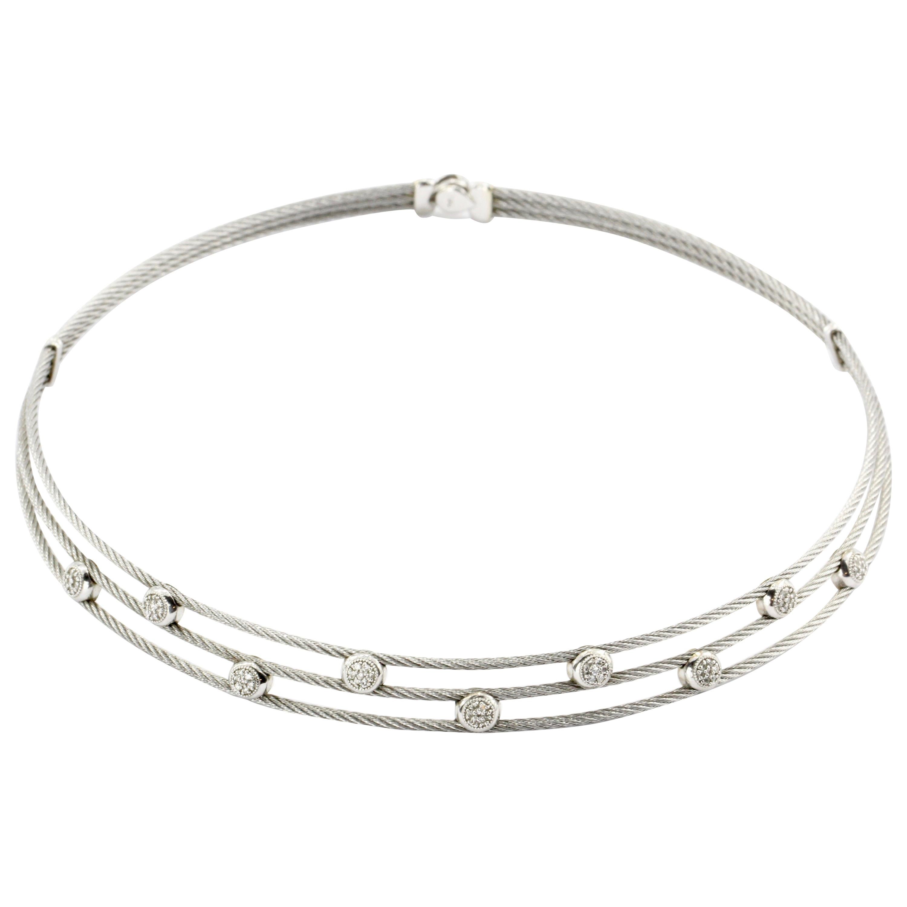 Charriol Diamond Classique Three-Row Choker Stainless Steel and White Gold